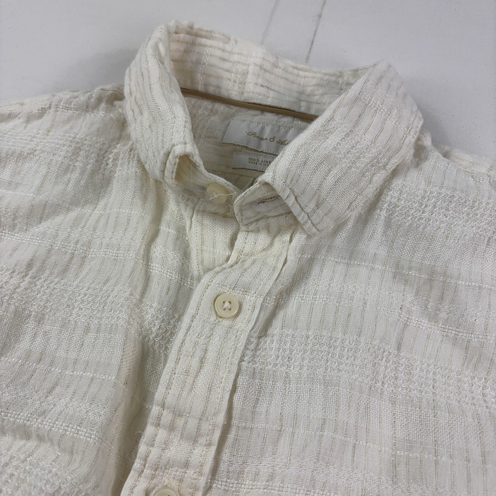Porter & Ash Shirt Mens Medium White Textured Linen Long Sleeve Button Up Casual